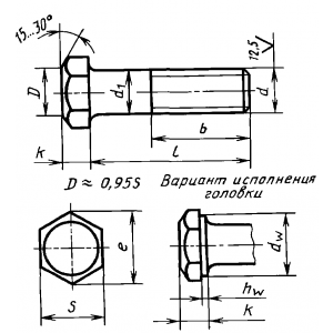 Чертеж, исполнение 1, болт  ГОСТ 15589-70, М30, к. п. 8.8