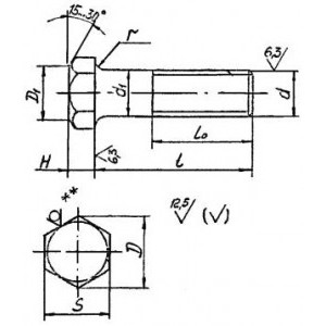 Чертеж, исполнение 1, болт  ОСТ 26-2037-96, М36