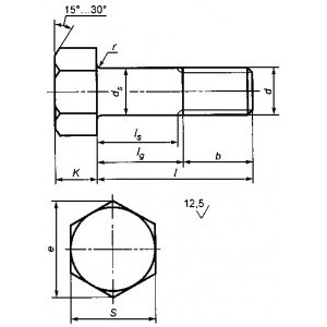 Чертеж, исполнение 1, болт  ГОСТ Р 52644-2006, М30, к. п. 10.9S ХЛ